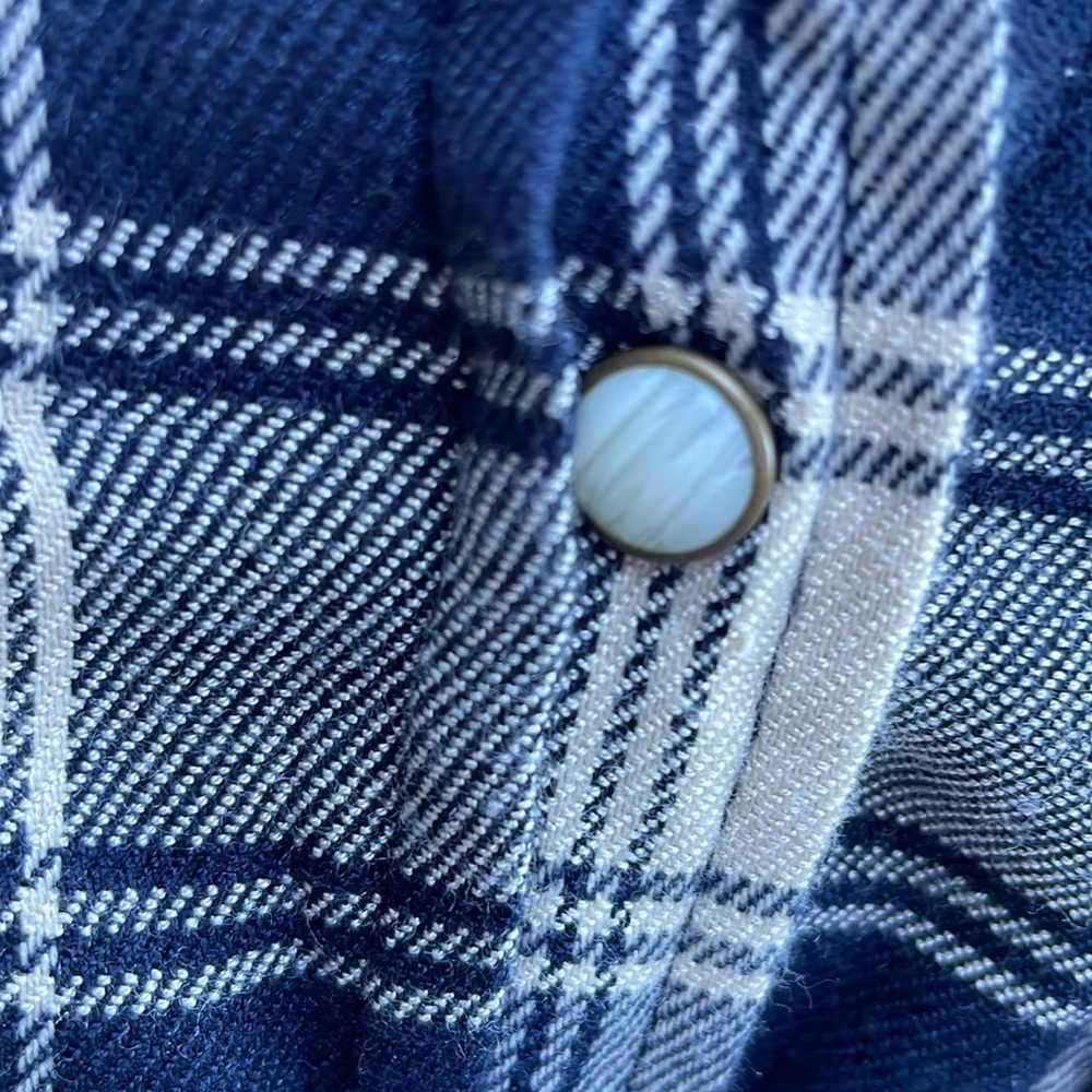 ZARA BASIC DENIM EMBELLISHED BLUE PLAID LONG SLEEVE TOP -XS ππ€© - Picture 8 of 12